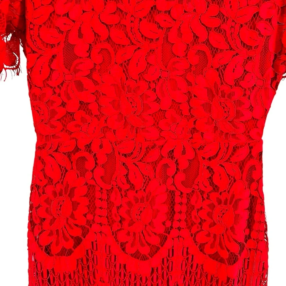 Lulus Pearson Red Lace Dress Sz M Eyelet Lace Flutter Short Dress Sleeve V Back